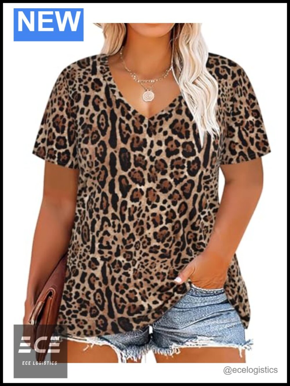 Womens Plus Size Tunic Top Short Sleeve V Neck Animal Print Blouse